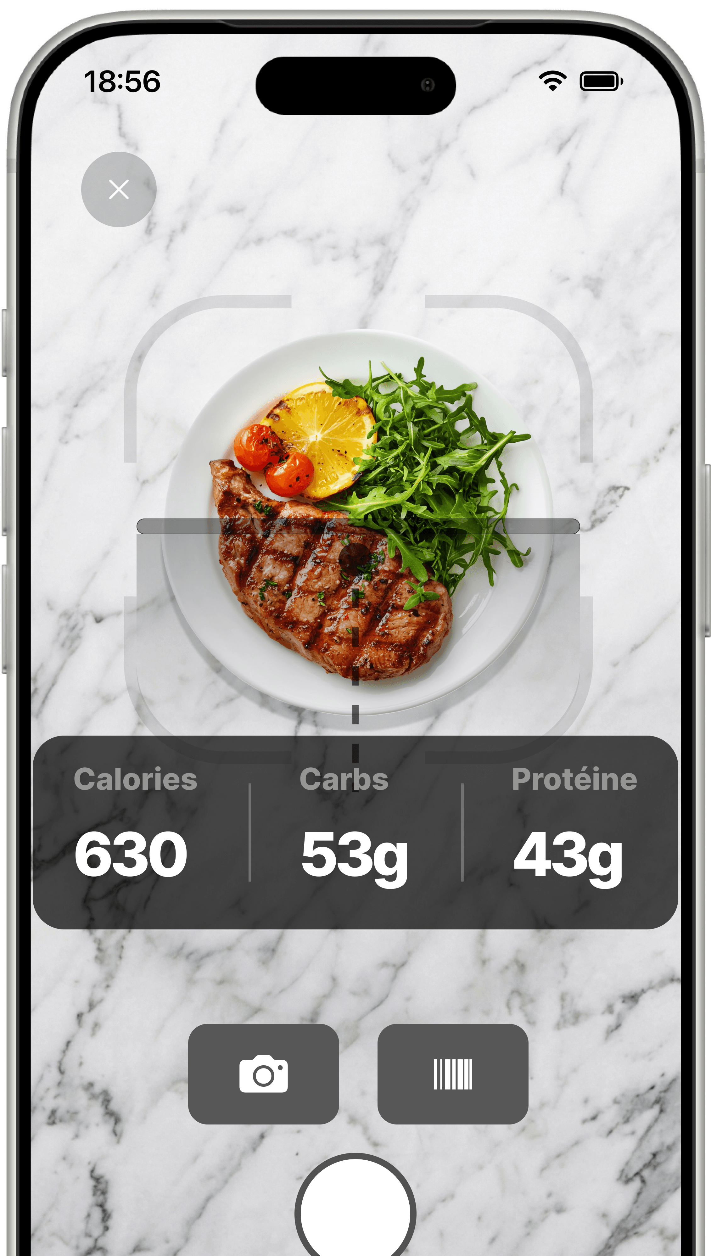Scan d'assiette : calories et macros détectés
